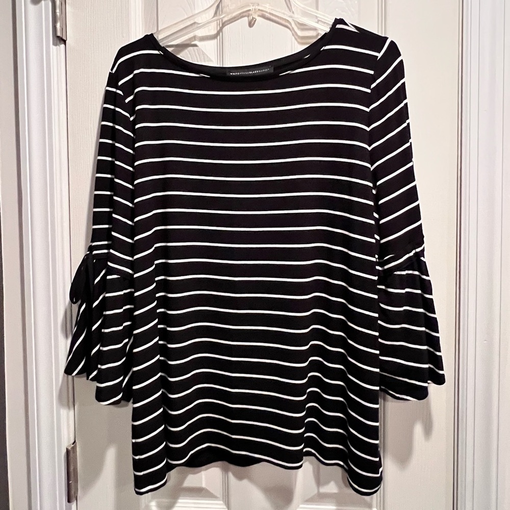White House Black Market Adjustable Bell Sleeve Striped Shirt
